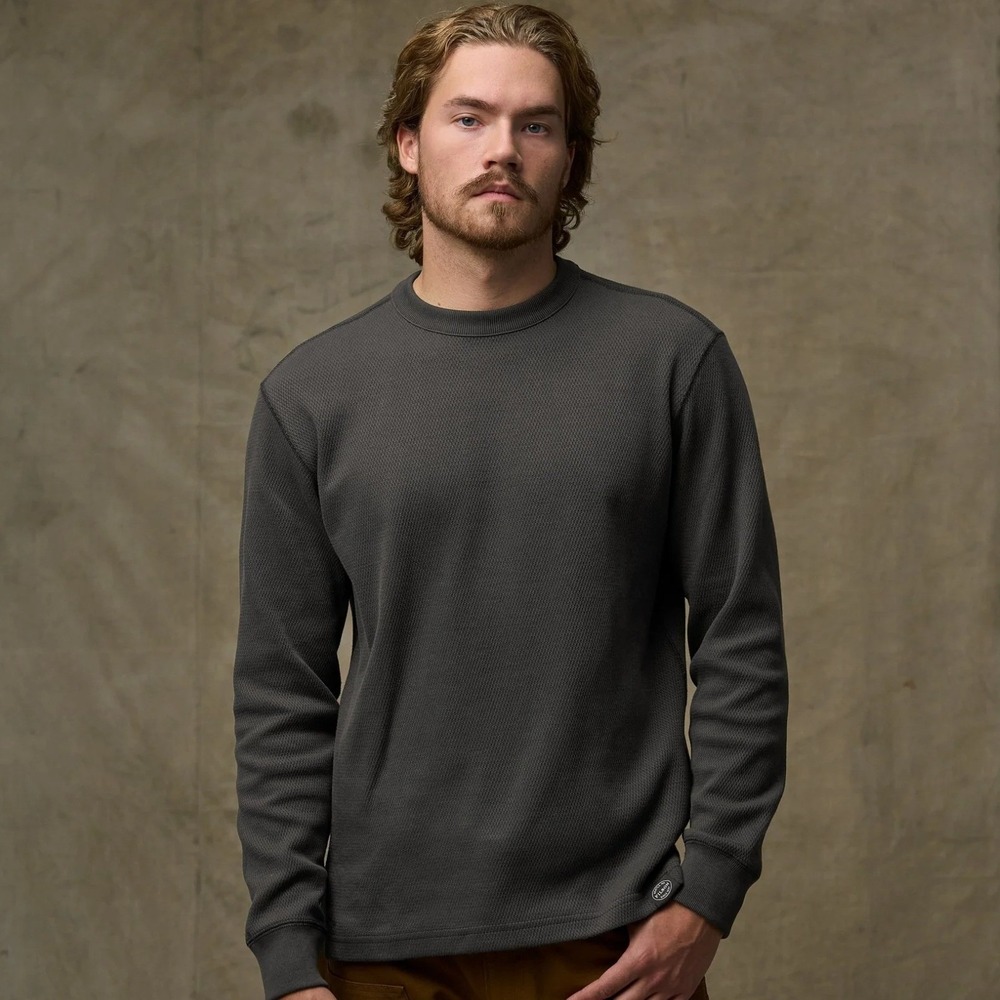 Filson Faded Black Waffle Knit Thermal Crewneck Long Sleeve Shirt SZ L Outdoors